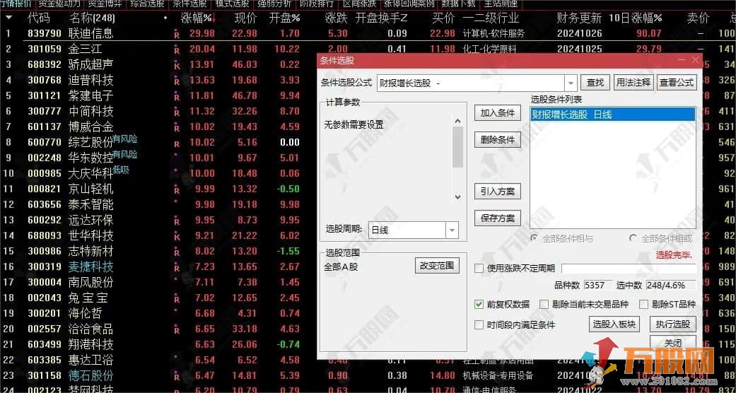 【财报增长】副选指标 一把选出2024年三季报同环比都增长15%+的绩优股 源码无加密可修改！ ...