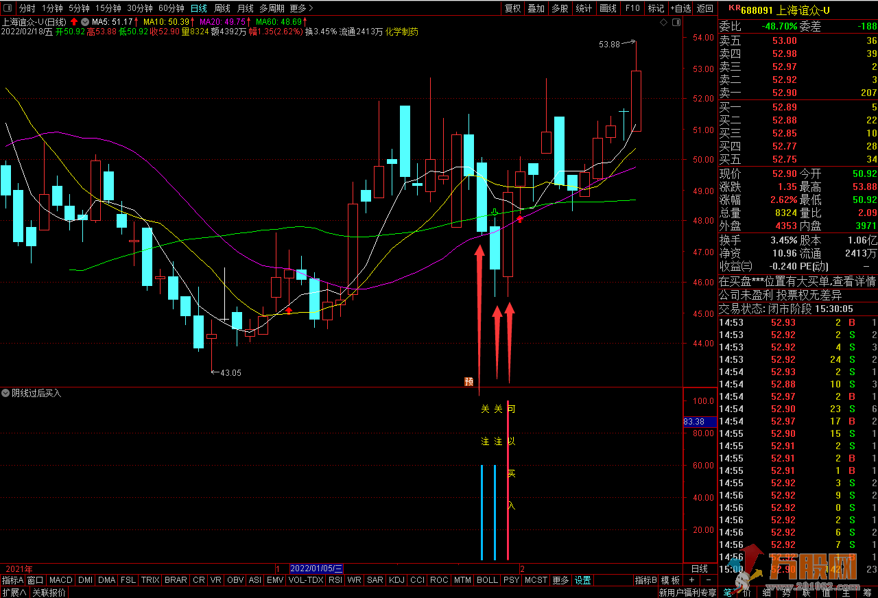 【阴线过后买入】股市抓妖前程无忧 自用实战金钻指标 