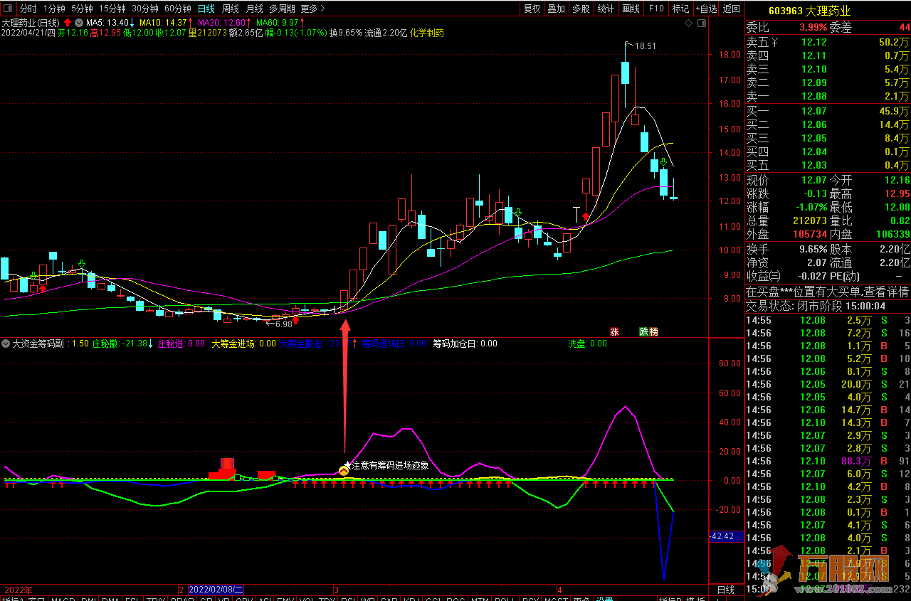 【大资金筹码】 通达信副图选股无加密指标 适合提前埋伏