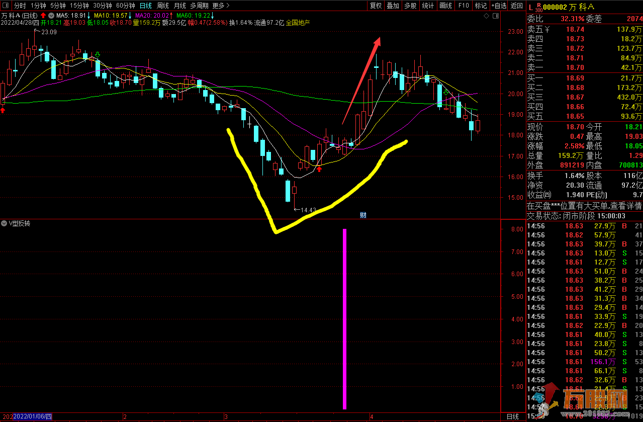 V型反转多头胜 通达信无加密副图选股指标