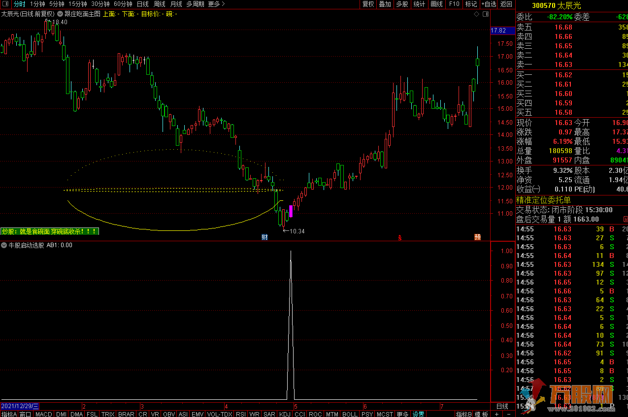 跟庄吃面牛股启动（通达信 主图 副图/选股 加密）