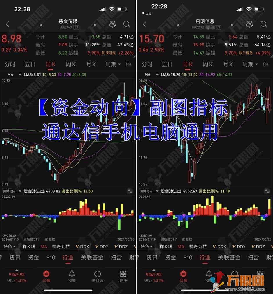 【资金动向】洞察市场先机★曝光主力进出 通达信手机电脑通用副图指标