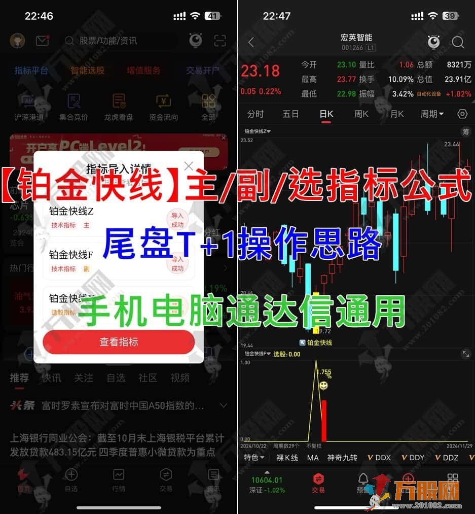 【铂金快线】主副选指标 信号设计不追涨，遵循尾盘T+1高胜率操作思路，手机电脑通用无未来函数 ... ...