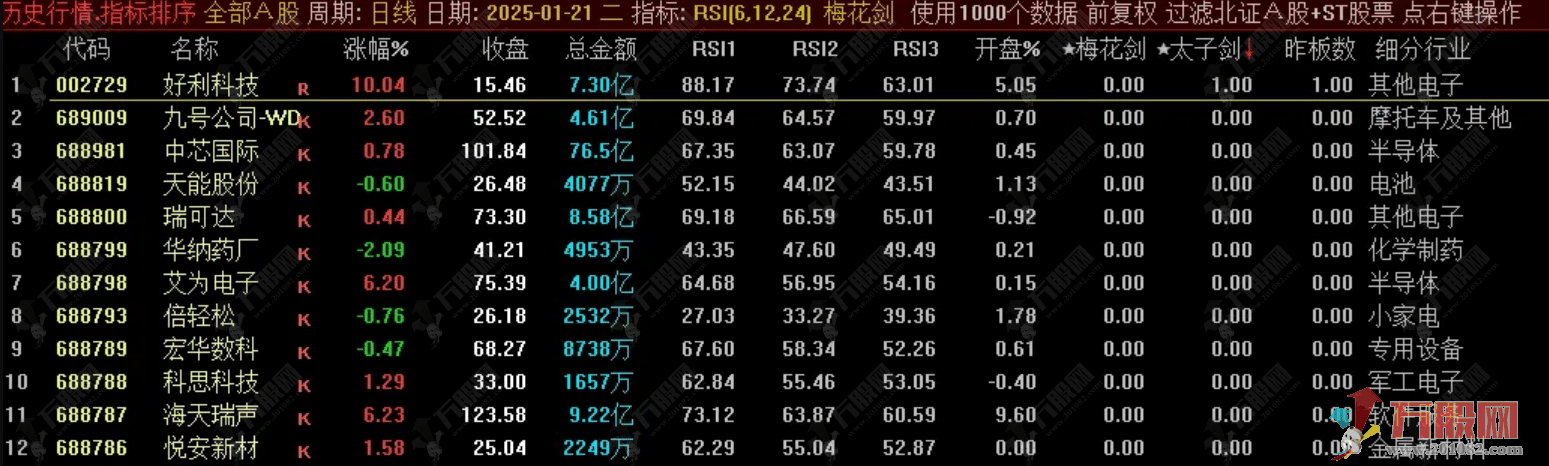 通达信【梅花剑+太子剑】早盘竞价排序选股指标公式 快速锁定优质目标  