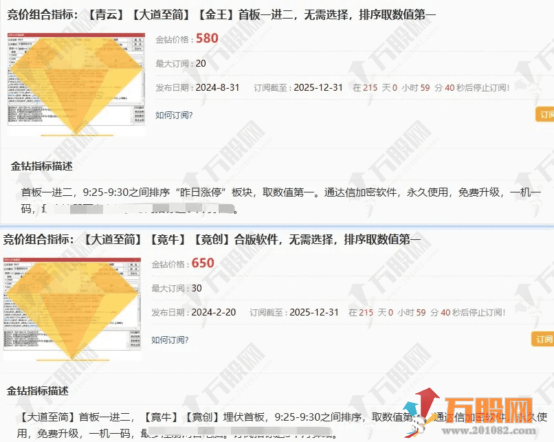 金钻指标【大道至简】竞牛，竞创，青云等首板一进二竞价排序信号 指标无加密仅限电脑使用 ...
