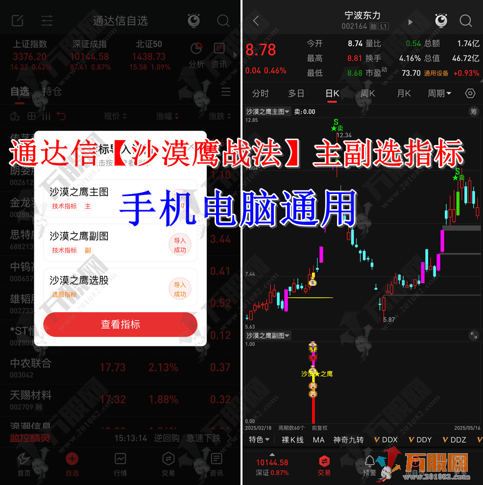 通达信【沙漠鹰战法】主副选指标 精华版超高成功率，捕捉板后二次拉升捉大妖机会！ ... ...