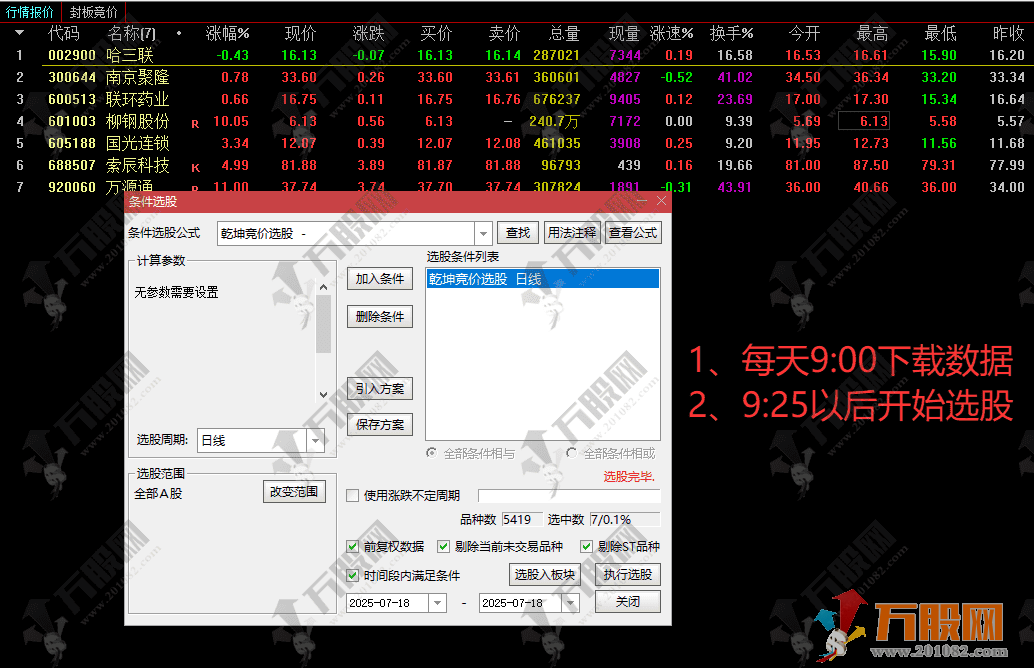 通达信【乾坤竞价】副/选指标，副图用于排序使用，主做一进二