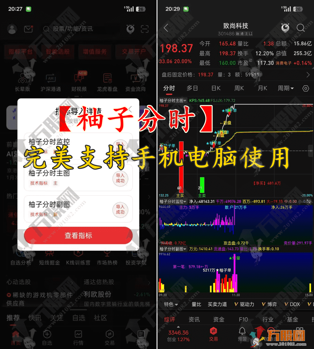 通达信【柚子分时】1主2副分时分析指标套装 手机电脑完美通用