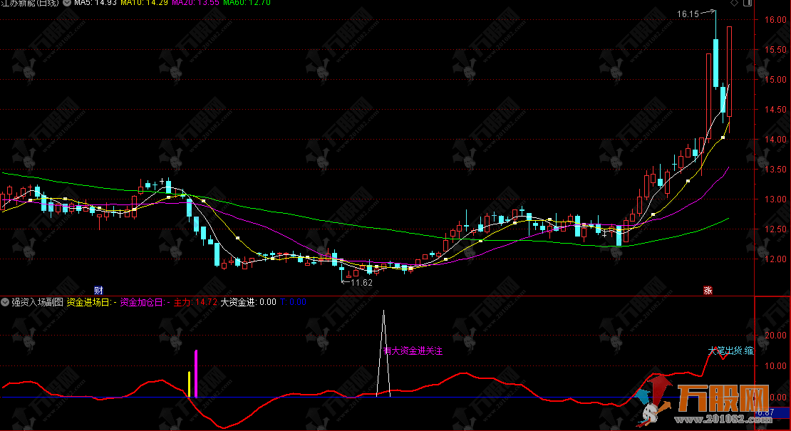 通达信【强资入场】副选指标，多信号共振的主力资金监控